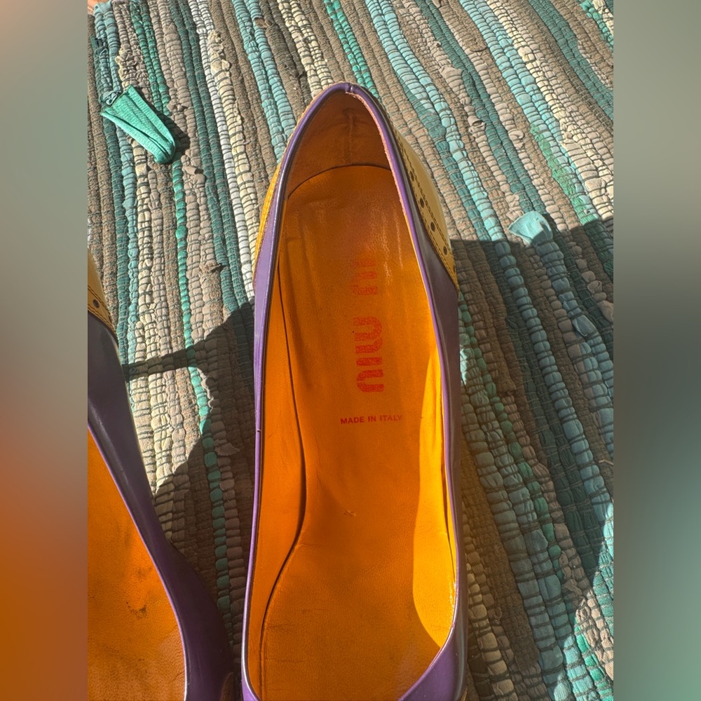 90s Miu Miu Purple and Yellow Colorblock Heels Sz 9 - Picture 4 of 10